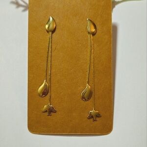 Vintage Gold Plated Chain Tear Drop & Bird Dangle Earrings